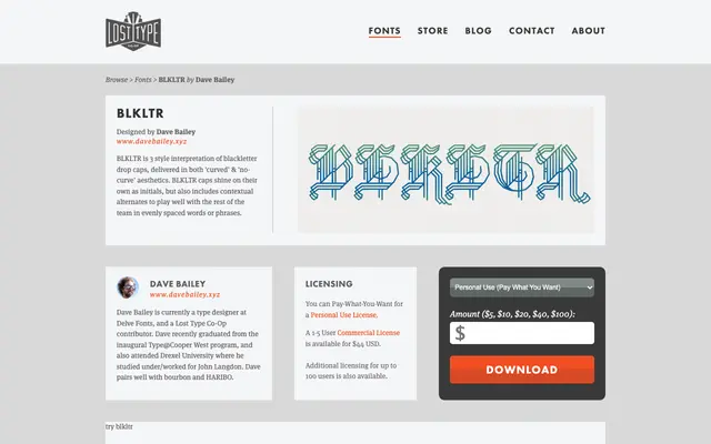 BLKLTR specimen from Lost Type Co-op