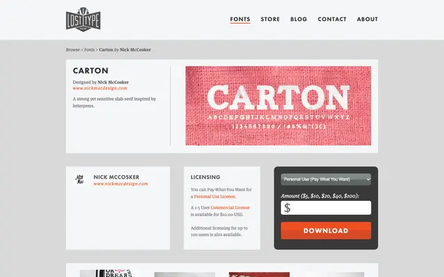 Carton specimen from Lost Type Co-op