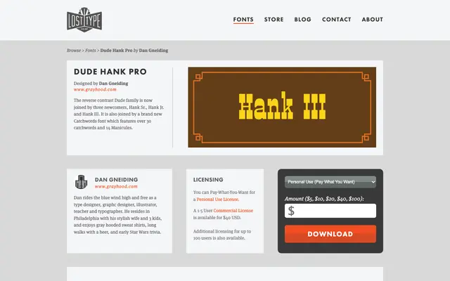 Dude Hank Pro specimen from Lost Type Co-op