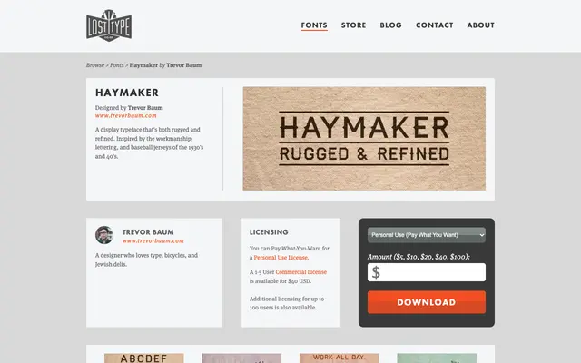 Haymaker specimen from Lost Type Co-op
