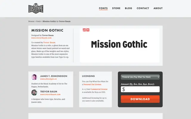 Mission Gothic specimen from Lost Type Co-op