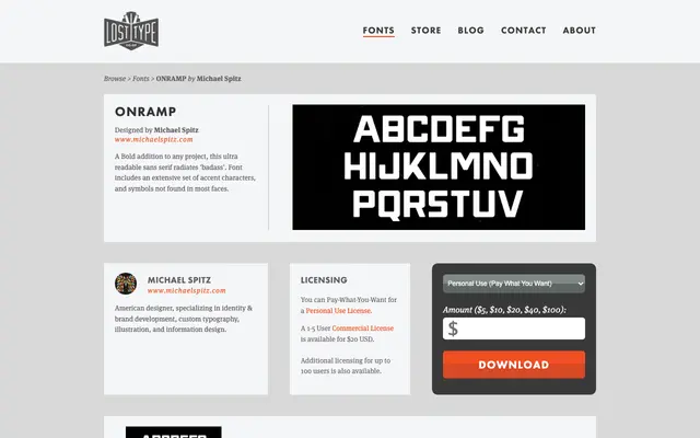 ONRAMP specimen from Lost Type Co-op