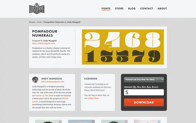 Pompadour Numerals specimen from Lost Type Co-op