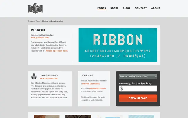 Ribbon specimen from Lost Type Co-op