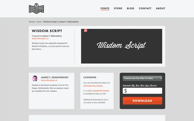Wisdom Script specimen from Lost Type Co-op