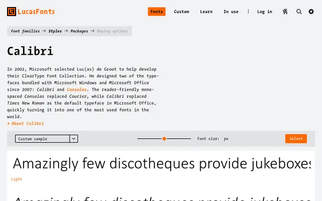Calibri specimen from LucasFonts