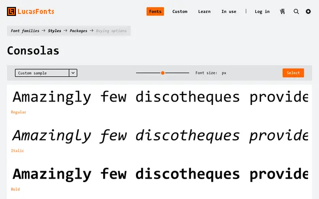 Consolas specimen from LucasFonts