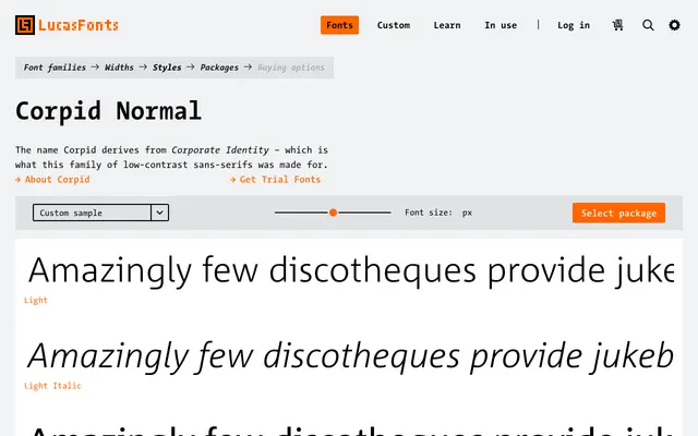 Corpid specimen from LucasFonts