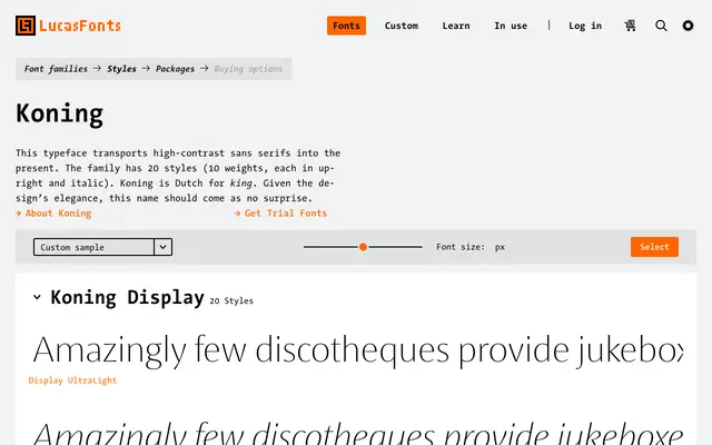 Koning specimen from LucasFonts