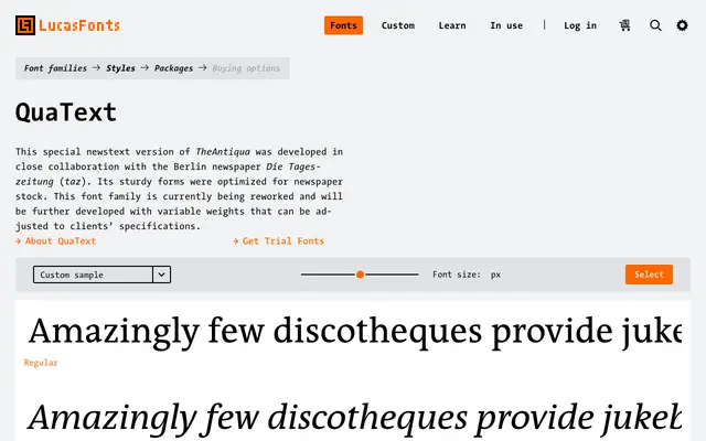 QuaText specimen from LucasFonts