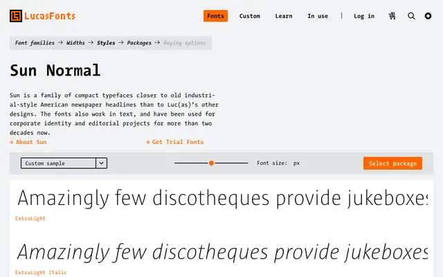 Sun specimen from LucasFonts