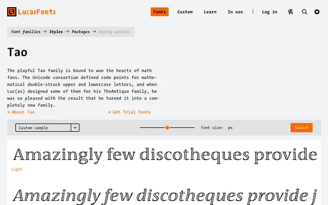 Tao specimen from LucasFonts