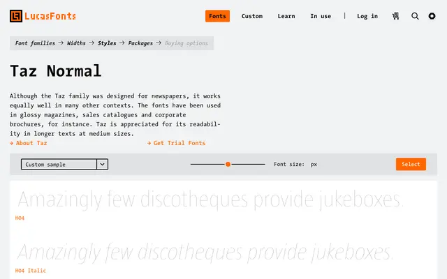 Taz specimen from LucasFonts
