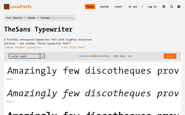 TheSans Typewriter specimen from LucasFonts