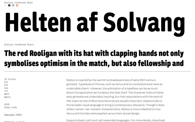 Rialtos Condensed specimen from Lux Typo