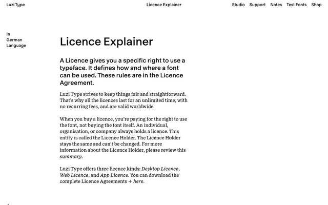 Luzi Type Licence Explainer specimen from Luzi Type