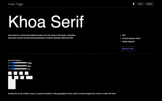 Khoa Serif specimen from Mai Type