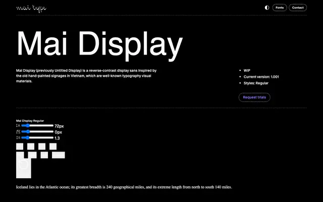 Mai Display specimen from Mai Type