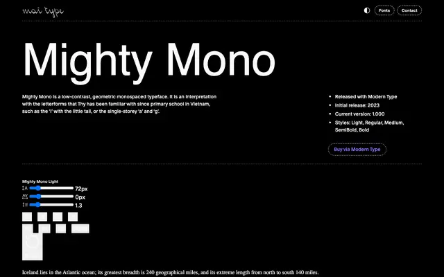 Mighty Mono specimen from Mai Type