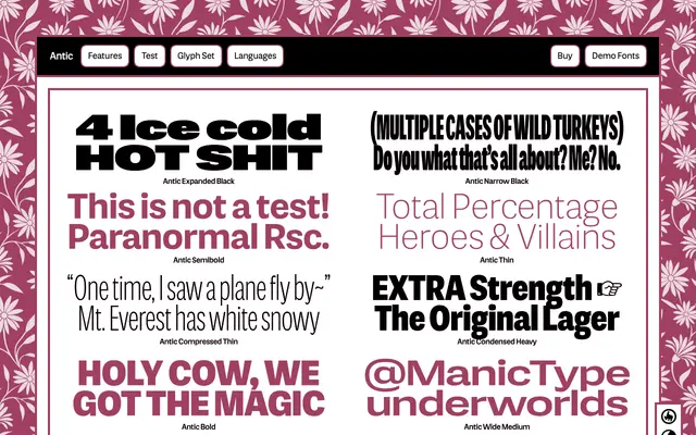 Antic specimen from Manic Type