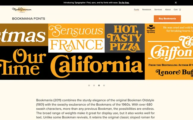 Bookmania specimen from Mark Simonson
