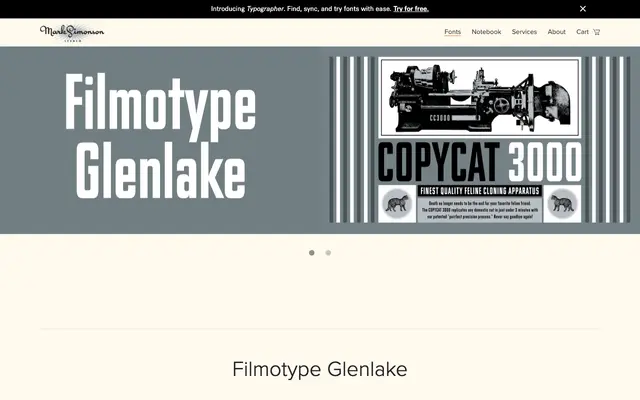 Filmotype Glenlake specimen from Mark Simonson