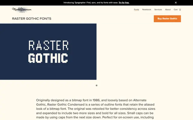 Raster Gothic specimen from Mark Simonson