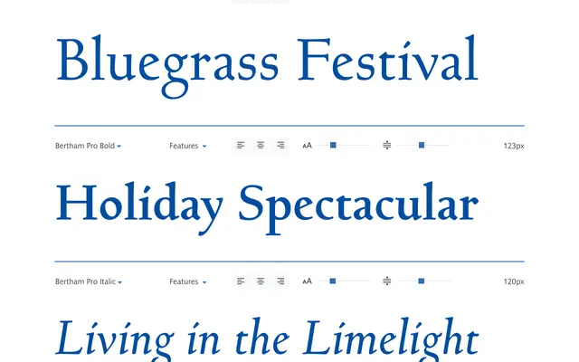 Bertham Pro specimen from Matteson Typographics