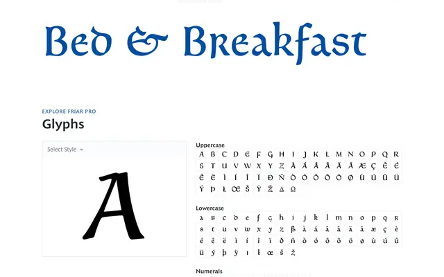 Friar Pro specimen from Matteson Typographics