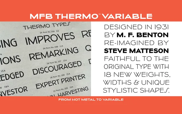 MFB Thermo specimen from Matteson Typographics