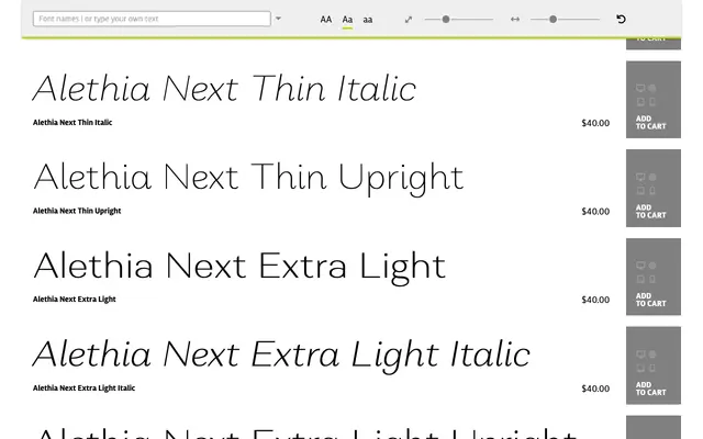Alethia Next specimen from Mint Type