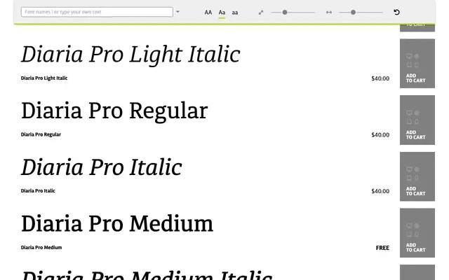 Diaria Pro specimen from Mint Type