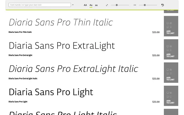 Diaria Sans Pro specimen from Mint Type