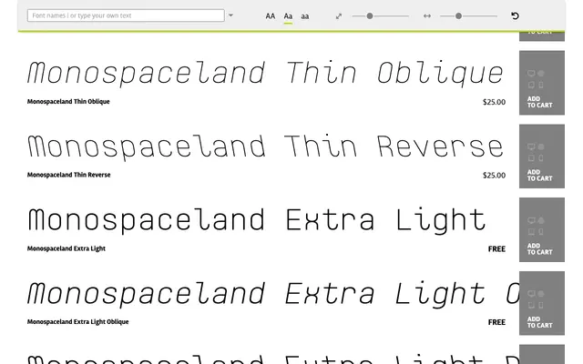 Monospaceland specimen from Mint Type