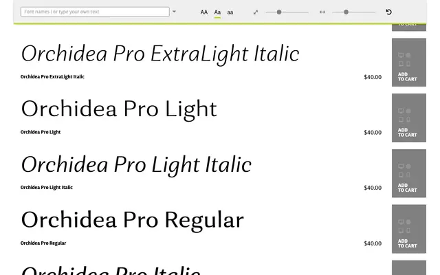 Orchidea Pro specimen from Mint Type