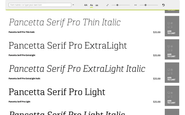 Pancetta Serif Pro specimen from Mint Type