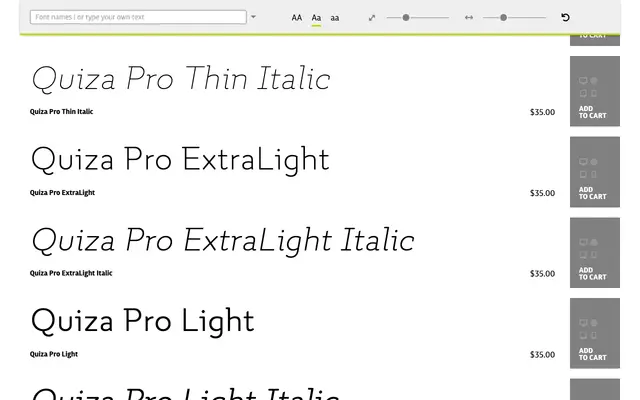 Quiza Pro specimen from Mint Type