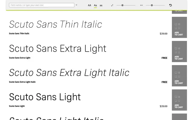 Scuto Sans specimen from Mint Type