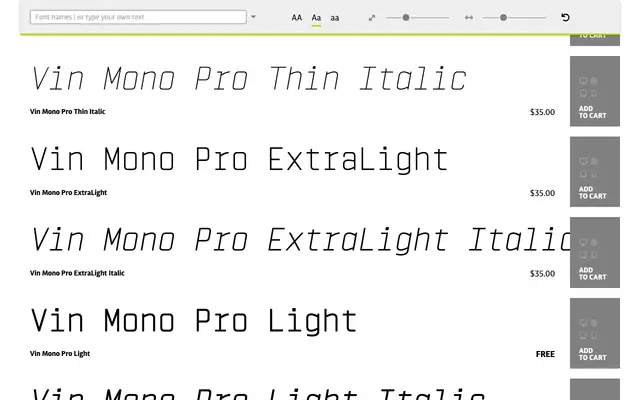 Vin Mono Pro specimen from Mint Type