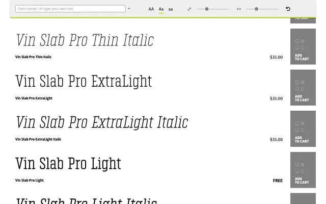 Vin Slab Pro specimen from Mint Type