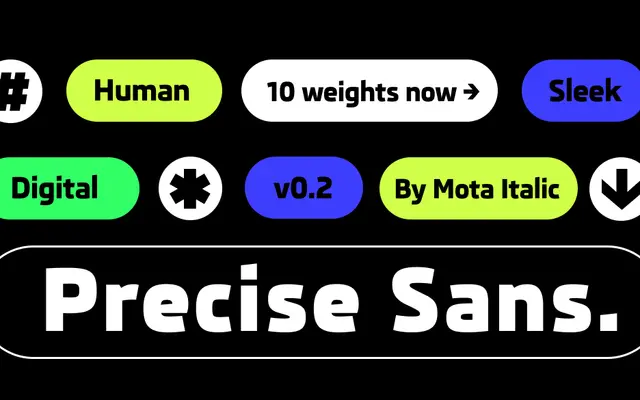 Precise Sans specimen from Mota Italic