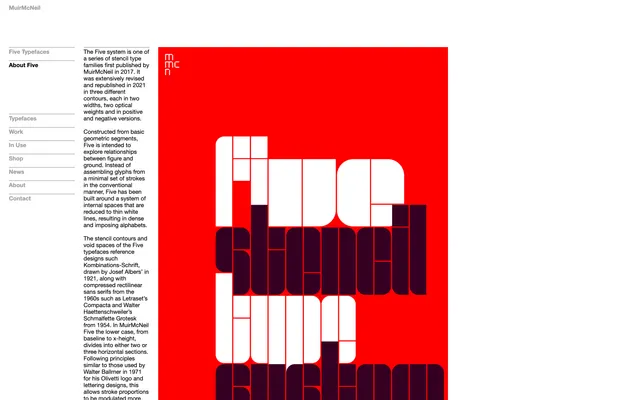 Five Typefaces specimen from Muirmcneil