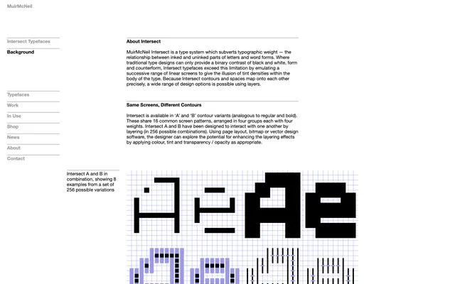 Intersect Typefaces specimen from Muirmcneil