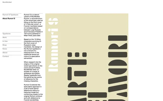 Rumori S Typefaces specimen from Muirmcneil