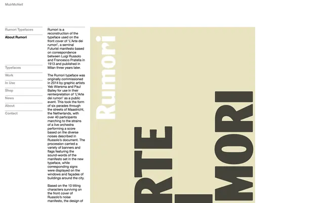 Rumori Typefaces specimen from Muirmcneil