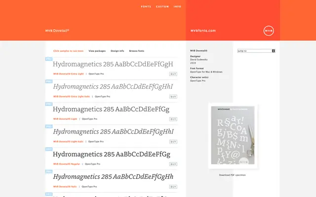 MVB Dovetail specimen from MVB Fonts