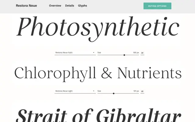 Restora Neue specimen from Nasir Udin Studio