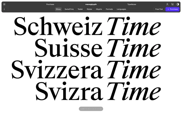 SwissTime specimen from Newglyph