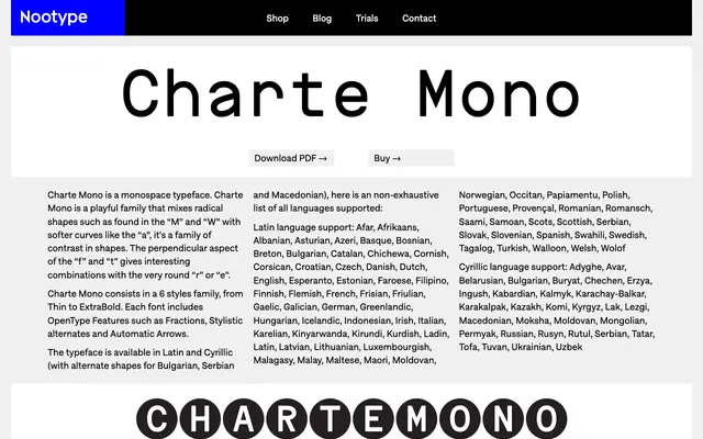 Charte Mono specimen from Nootype