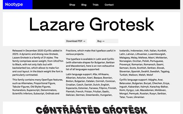 Lazare Grotesk specimen from Nootype